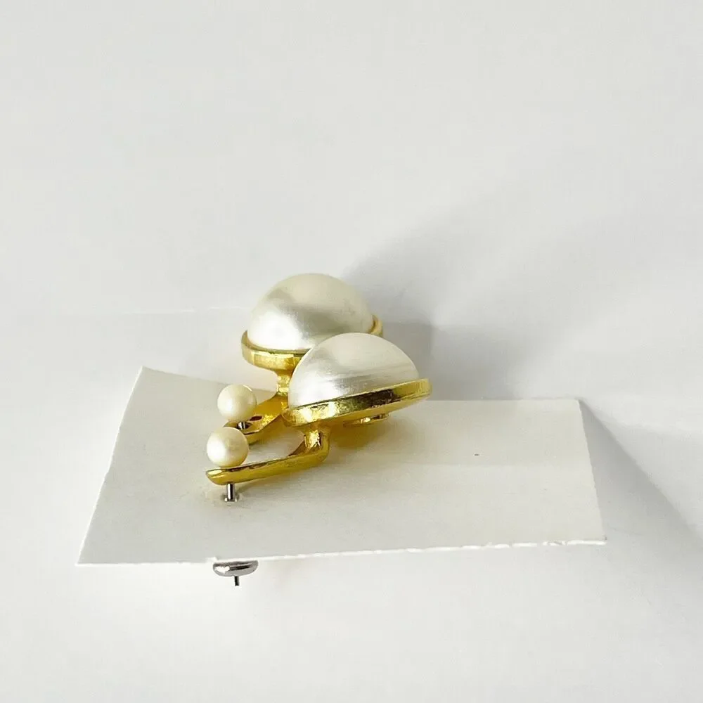Vintage JJ Jonette Earrings Gold Tone Pearl‎ Drop 80s 90s Retro Glam